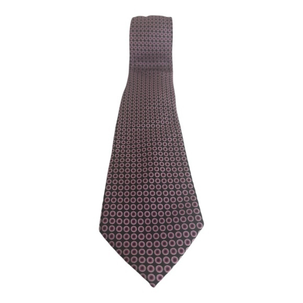 Lauren Ralph Lauren Mens Tie 100% Silk Black Pink Micro Dot All over Print